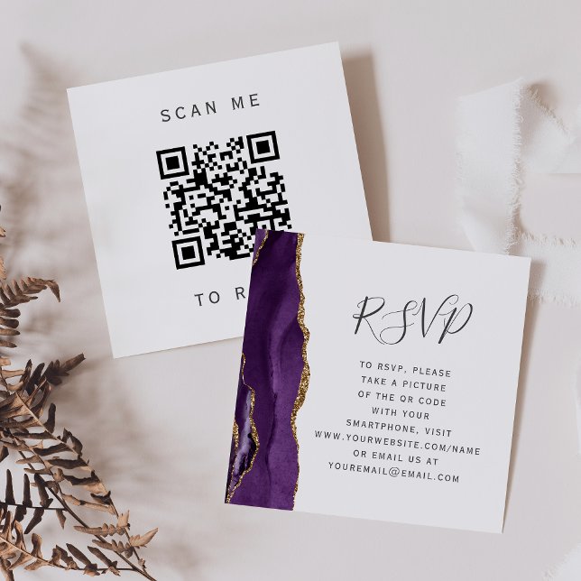 Carte D'accompagnement Mariage d'âge or violet Code QR RSVP (Créateur téléchargé)