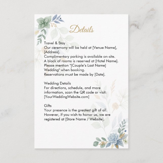 Carte D'accompagnement Mariage d'aquarelle de couleur verte de couleur ve (Devant)