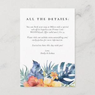 Carte D'accompagnement Mariage d'aquarelle d'été florale tropicale