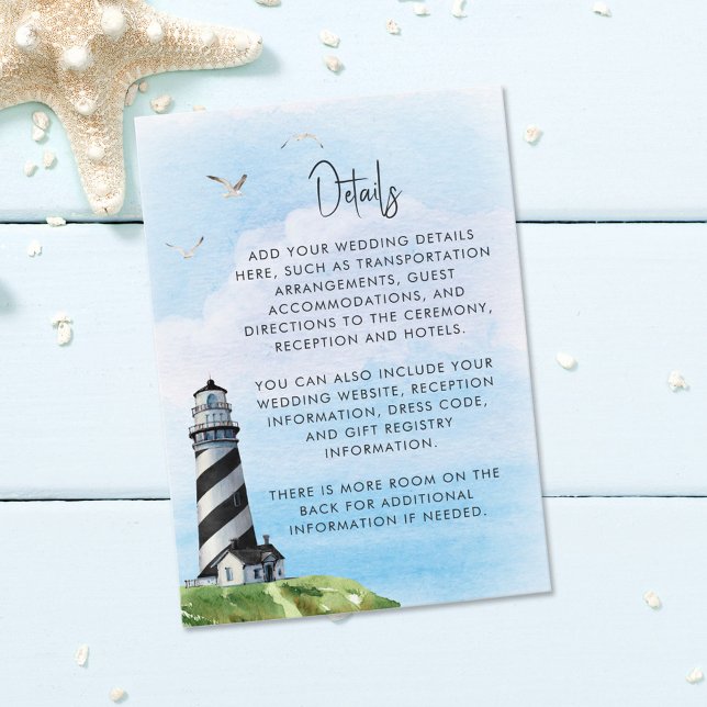 Carte D'accompagnement Mariage d'aquarelle marine Lighthouse Détails (Créateur téléchargé)
