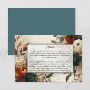 Carte D'accompagnement Mariage d'automne aux fleurs orange brûlé et bleue