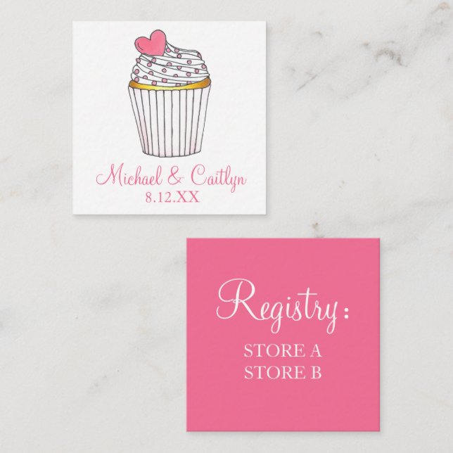 Carte D'accompagnement Mariage de Baby shower nuptiale Cupcake Coeur rose (Devant / Derrière)