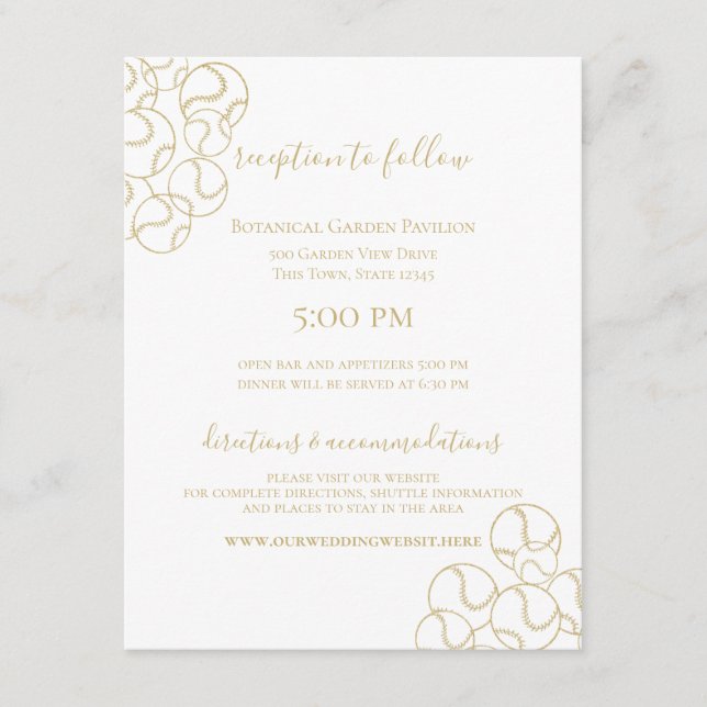Carte D'accompagnement Mariage de baseball Gold (Devant)