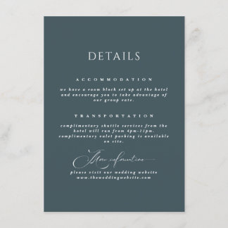 Carte D'accompagnement Mariage de calligraphie élégante bleu ardoise Déta