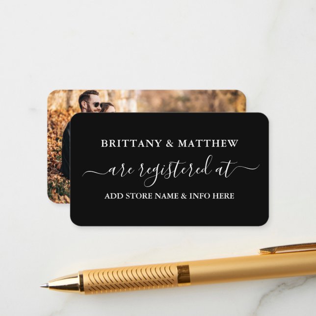 Carte D'accompagnement Mariage de calligraphie moderne photo noir (Devant/Arrière en situation)