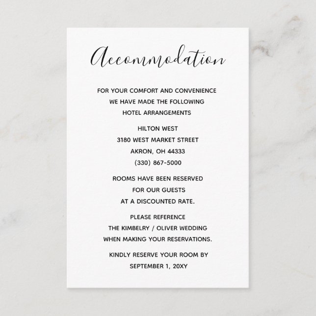 Carte D'accompagnement Mariage de calligraphie noir et blanc simple (Devant)