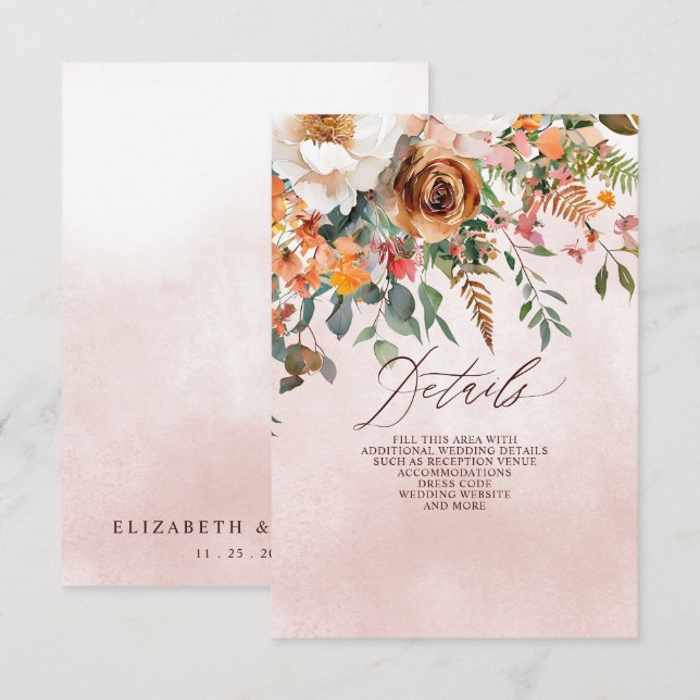 Carte D'accompagnement Mariage de campagne floral orange automnal rustiqu (Devant / Derrière)