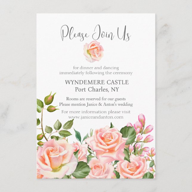 Carte D'accompagnement Mariage de code QR de couleur rose pâle (Devant)