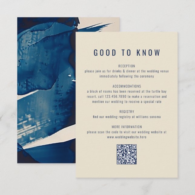Carte D'accompagnement Mariage de code QR de peinture d'encre bleue de la (Devant / Derrière)