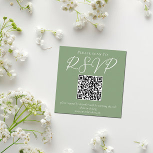 Carte D'accompagnement Mariage de code QR Sage Green White Script