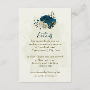 Carte D'accompagnement mariage de couleur beige turquoise détails