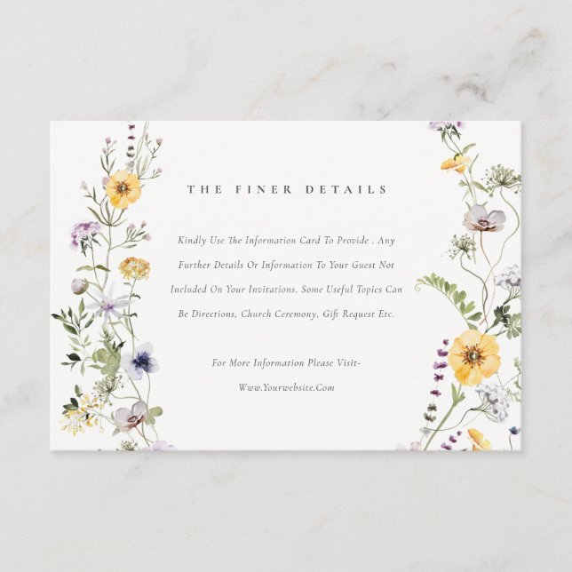 Carte D'accompagnement Mariage de couronne Fleur sauvage jaune Lilac Déta (Devant)