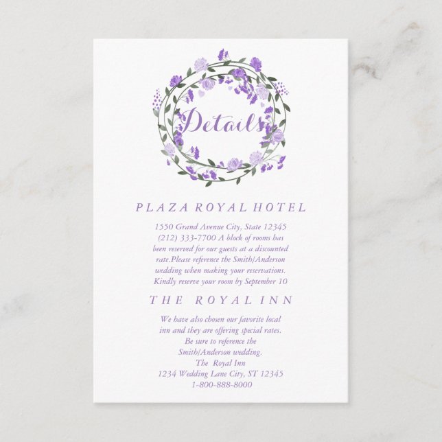 Carte D'accompagnement Mariage de couronnes florales pourpres (Devant)