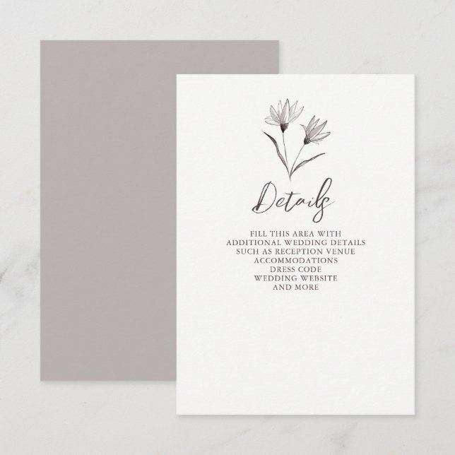 Carte D'accompagnement Mariage de croquis floral rustique (Devant / Derrière)