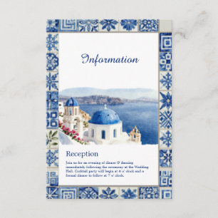 Carte D'accompagnement Mariage de destination à Santorin en carreaux bleu