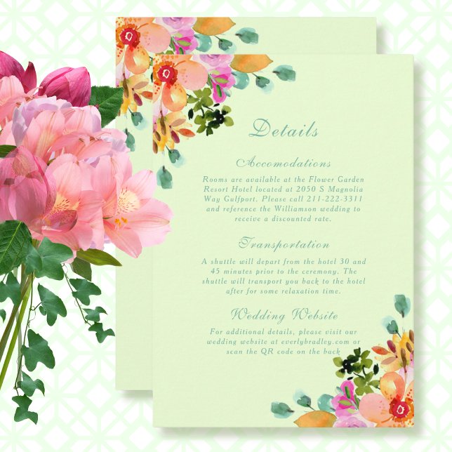Carte D'accompagnement Mariage de détail du code QR floral d'aquarelle br (Créateur téléchargé)