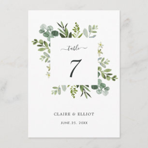 Carte D'accompagnement Mariage de feuillage vert Eucalyptus Numéro de tab