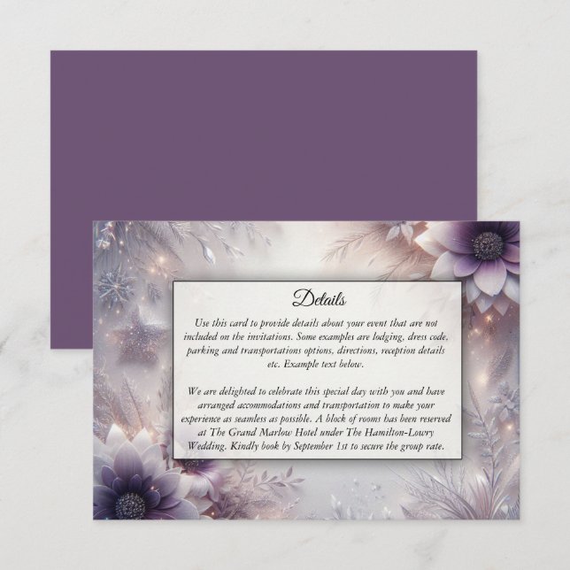 Carte D'accompagnement Mariage de floraison hivernale d'Améthyste d'argen (Devant / Derrière)