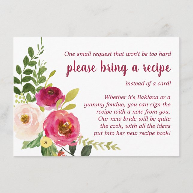 Carte D'accompagnement Mariage de Géo : Apportez une Recette (Devant)