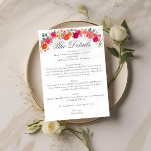 Carte D'accompagnement Mariage de jardin floral rose et orange audacieux