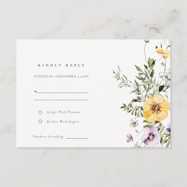 Carte D'accompagnement Mariage de la couronne de Fleur sauvage Lilac jaun (Devant)