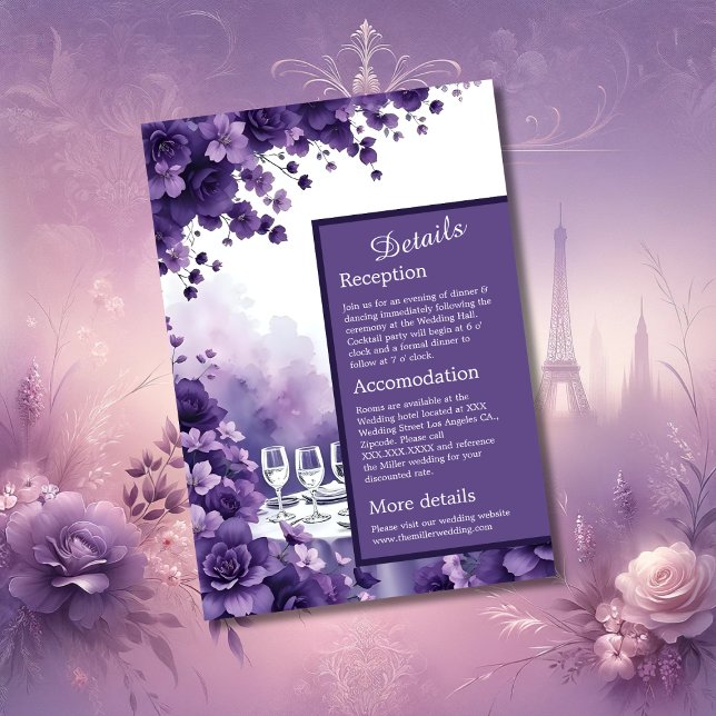 Carte D'accompagnement Mariage de la tour Eiffel Floral Lavender (Créateur téléchargé)