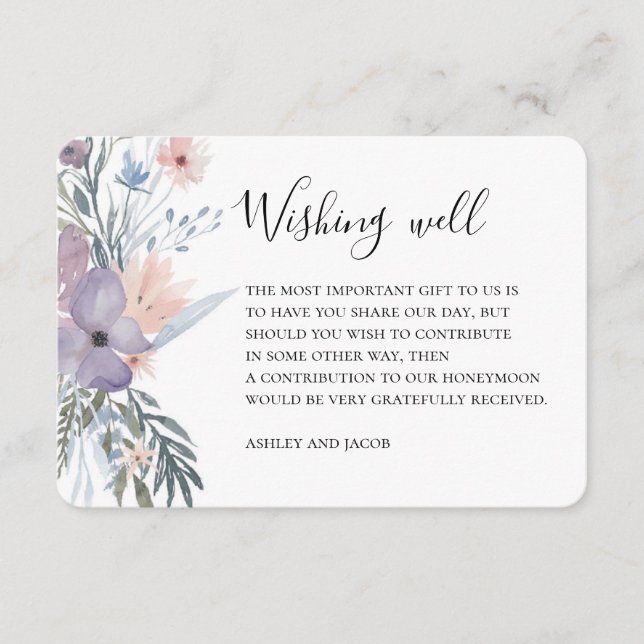 Carte D'accompagnement Mariage de lavande souhaitant bien. Fleurs violett (Devant)