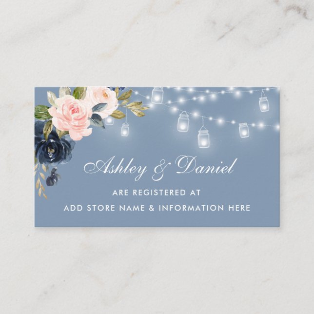 Carte D'accompagnement Mariage de lumière florale rose-bleu poussiéreux (Devant)