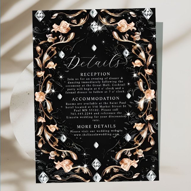 Carte D'accompagnement Mariage de luxe Black Floral Diamonds (Créateur téléchargé)