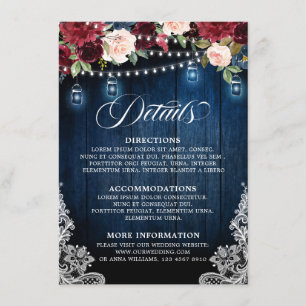Carte D'accompagnement Mariage de Mason Jar en Bourgogne de bois rustique