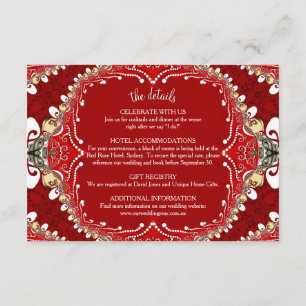 Carte D'accompagnement Mariage de monogramme Batik de Bohême Rouge