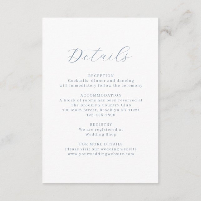 Carte D'accompagnement Mariage de monogramme classique bleu Dusty Floral  (Devant)