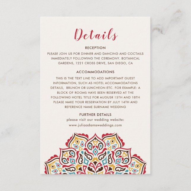 Carte D'accompagnement Mariage de Motif de mandala géométrique classique (Devant)