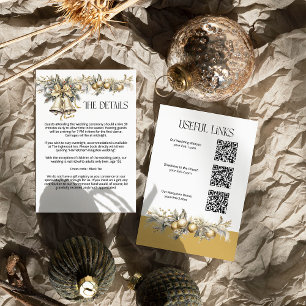 Carte D'accompagnement Mariage de Noël Détails de cloches de houx dorées