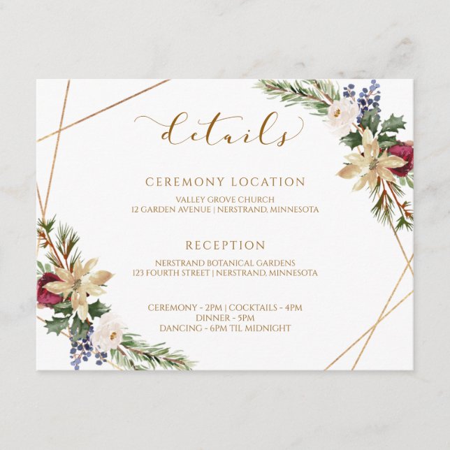 Carte D'accompagnement Mariage de Noël Élégance hivernale moderne Détails (Devant)