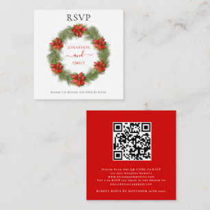 Carte D'accompagnement Mariage de Noël Poinsettia QR Code RSVP