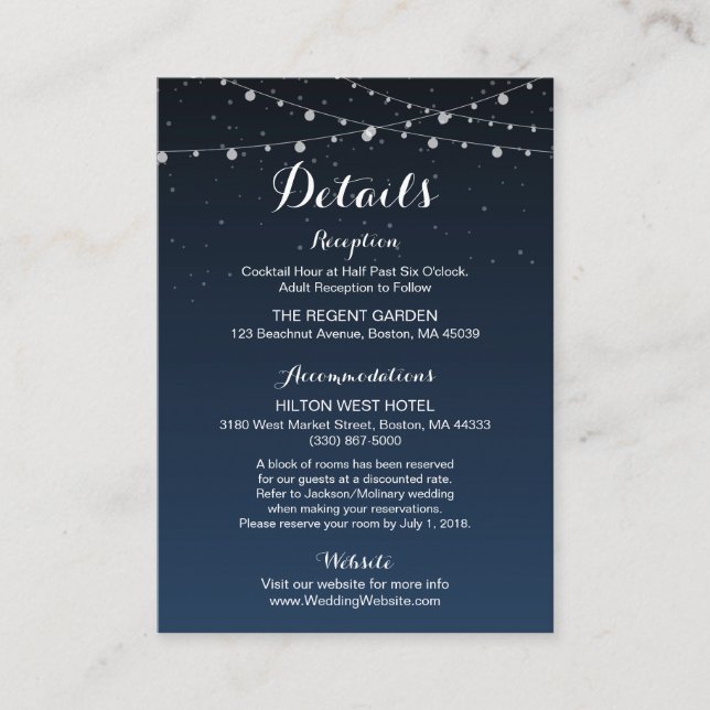 Carte D'accompagnement Mariage de nuit étoilé bleu marine (Devant)