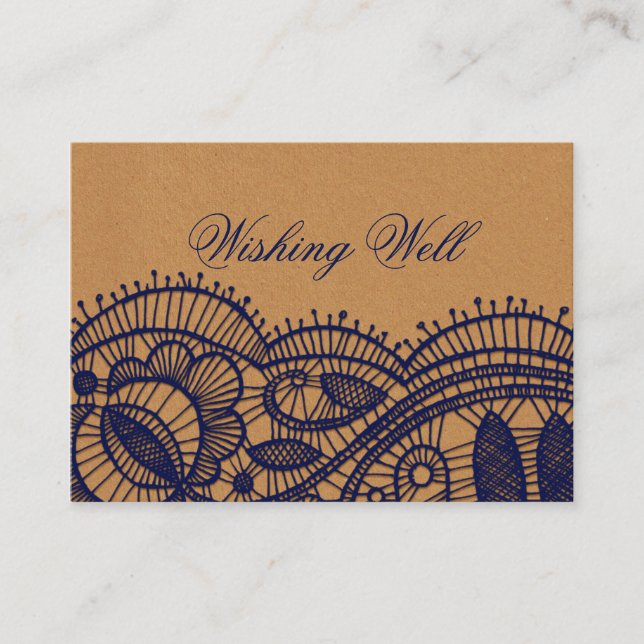 Carte D'accompagnement Mariage de papier de la marine dentelle et kraft (Devant)