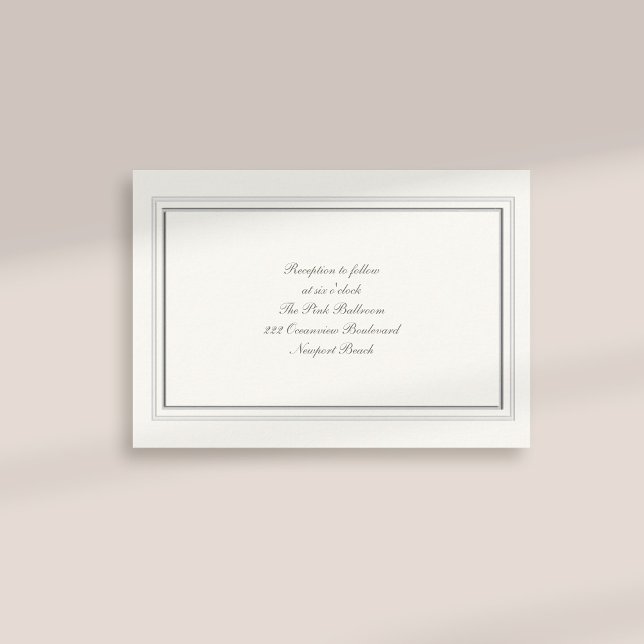 Carte D'accompagnement Mariage de réception de perle à cadre intégré (formal traditional elegant calligraphy wedding reception card faux embossed frame pearl classic)