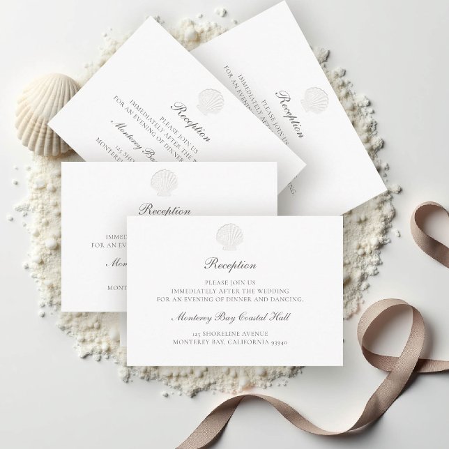 Carte D'accompagnement Mariage de réception Pure Coastère Nautique (nautical wedding reception details coastal modern classic formal traditional elegant shell white)