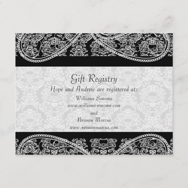 Carte D'accompagnement Mariage de registre cadeau de monogramme noir Dama (Devant)