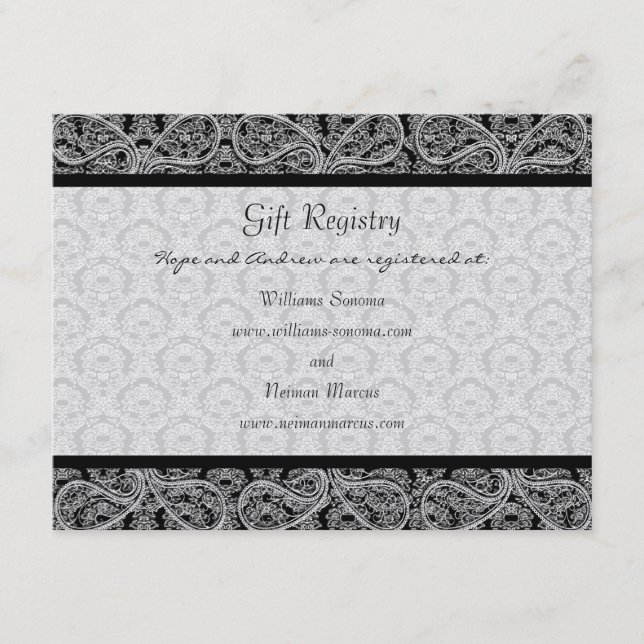 Carte D'accompagnement Mariage de registre cadeau de monogramme noir Dama (Devant)