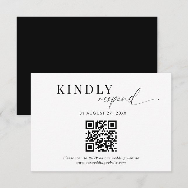 Carte D'accompagnement Mariage de script noir blanc de code QR (Devant / Derrière)