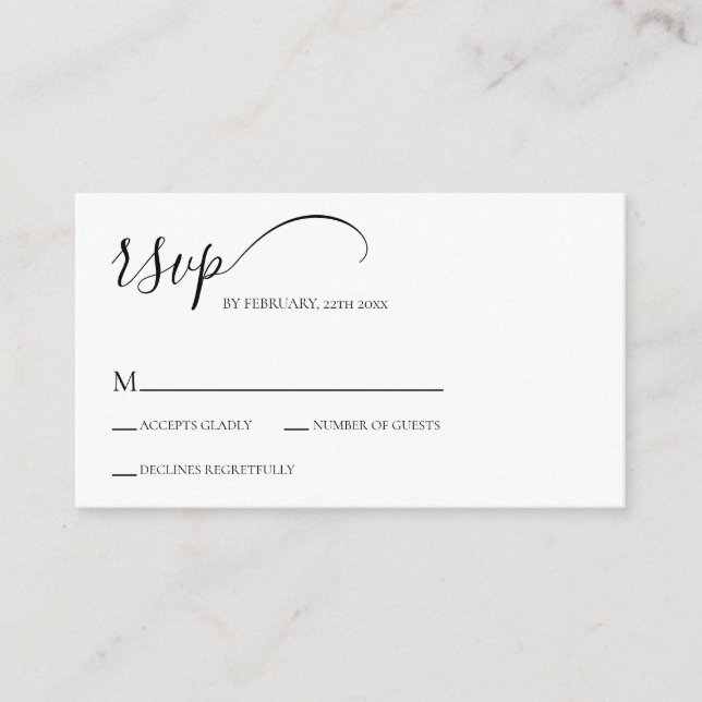 Carte D'accompagnement Mariage de script simple RSVP (Devant)