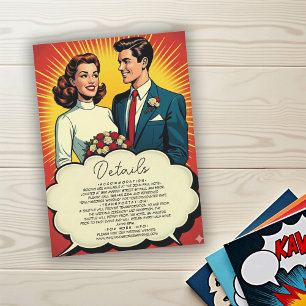 Carte D'accompagnement Mariage de style Comic Vintage Rétro Romantique