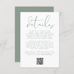 Carte D'accompagnement Mariage de texte neutre moderne Sage vert CODE QR
