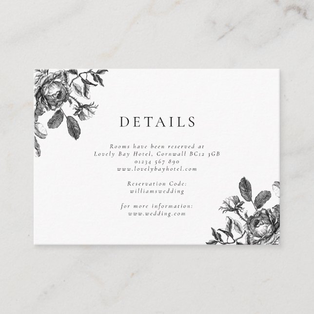 Carte D'accompagnement Mariage de toile florale noir et blanc (Devant)