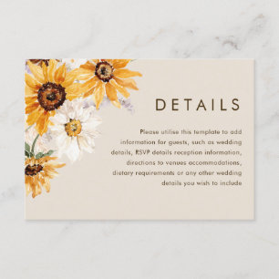 Carte D'accompagnement Mariage de tournesol de Bohême Détails