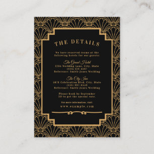 Carte D'accompagnement Mariage de ventilateur Art déco noir et or