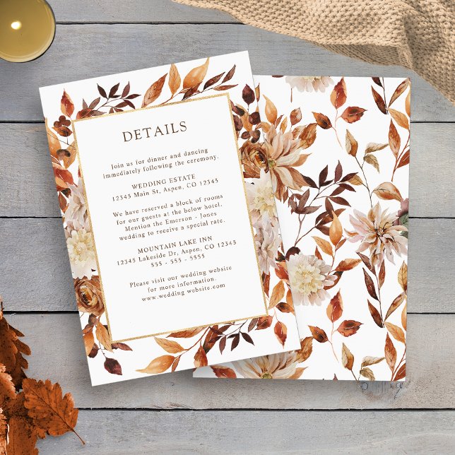 Carte D'accompagnement Mariage des détails de l'automne (Watercolor Fall Leaves Detail Wedding Enclosure Card by Painted Paperie
)